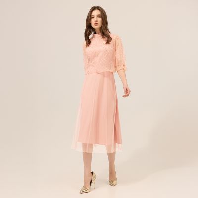 ILEY伊蕾 優雅真兩件蕾絲網紗洋裝禮服(粉；M-2L)