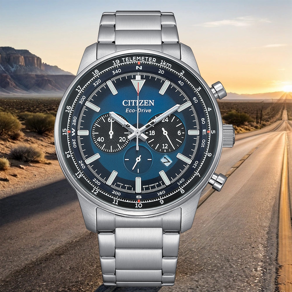 CITIZEN 星辰 賽車風格光動能三眼計時手錶 開學換新季 送禮推薦 CA4500-91L