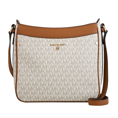 MICHAEL KORS Jet Set Charm 經典印花斜背包(白/咖)