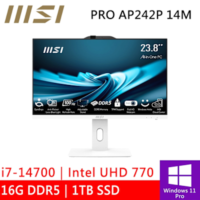 MSI微星 微星 PRO AP242P 14M-626TW 24型 白(i7-14700/16G/1TB SSD/W11P)
