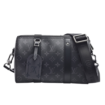 LV Louis Vuitton路易威登 M45936 CITY KEEPALL系列Eclipse帆布拉鍊斜背包(黑)