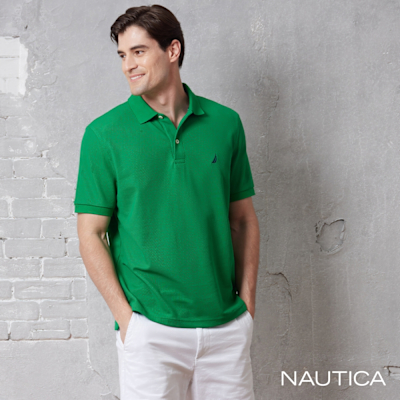 Nautica 男裝 經典素色吸濕排汗短袖POLO衫-綠色