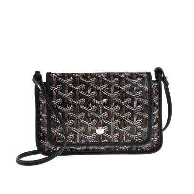 GOYARD 新款PLUMET系列帆布LOGO翻蓋扁斜背包 (黑色)