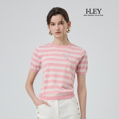 ILEY伊蕾 寬版條紋縲縈針織上衣(淺粉；M-XL)