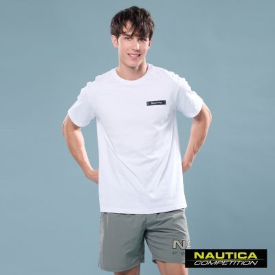 Nautica 官方旗艦 男裝 COMPETITION 品牌織帶純棉短袖T恤-白色