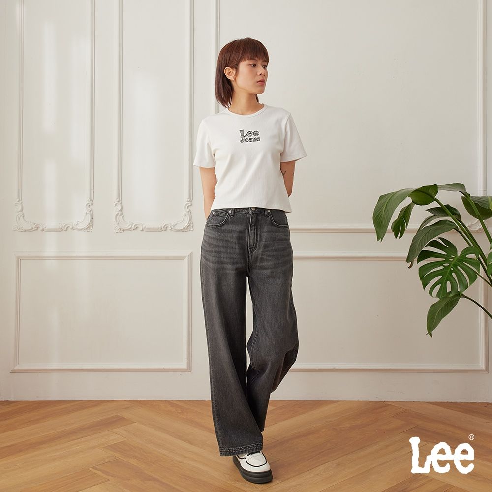 Lee 女款 428 舒適高腰直筒牛仔褲 灰色洗水