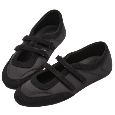 【Grace Gift】輕盈革命魔鬼氈雙帶內增高瑪莉珍運動鞋 黑