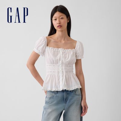 【GAP】方領蕾絲上衣-米白(913899)