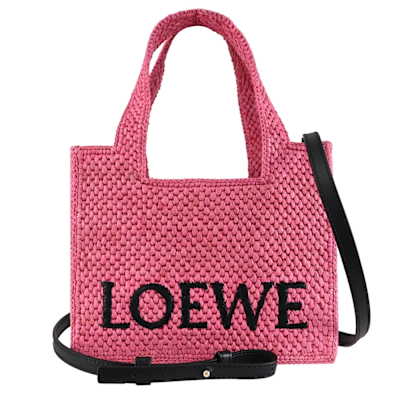 LOEWE Font 經典LOGO渡假風草編兩用托特包(桃 小號)