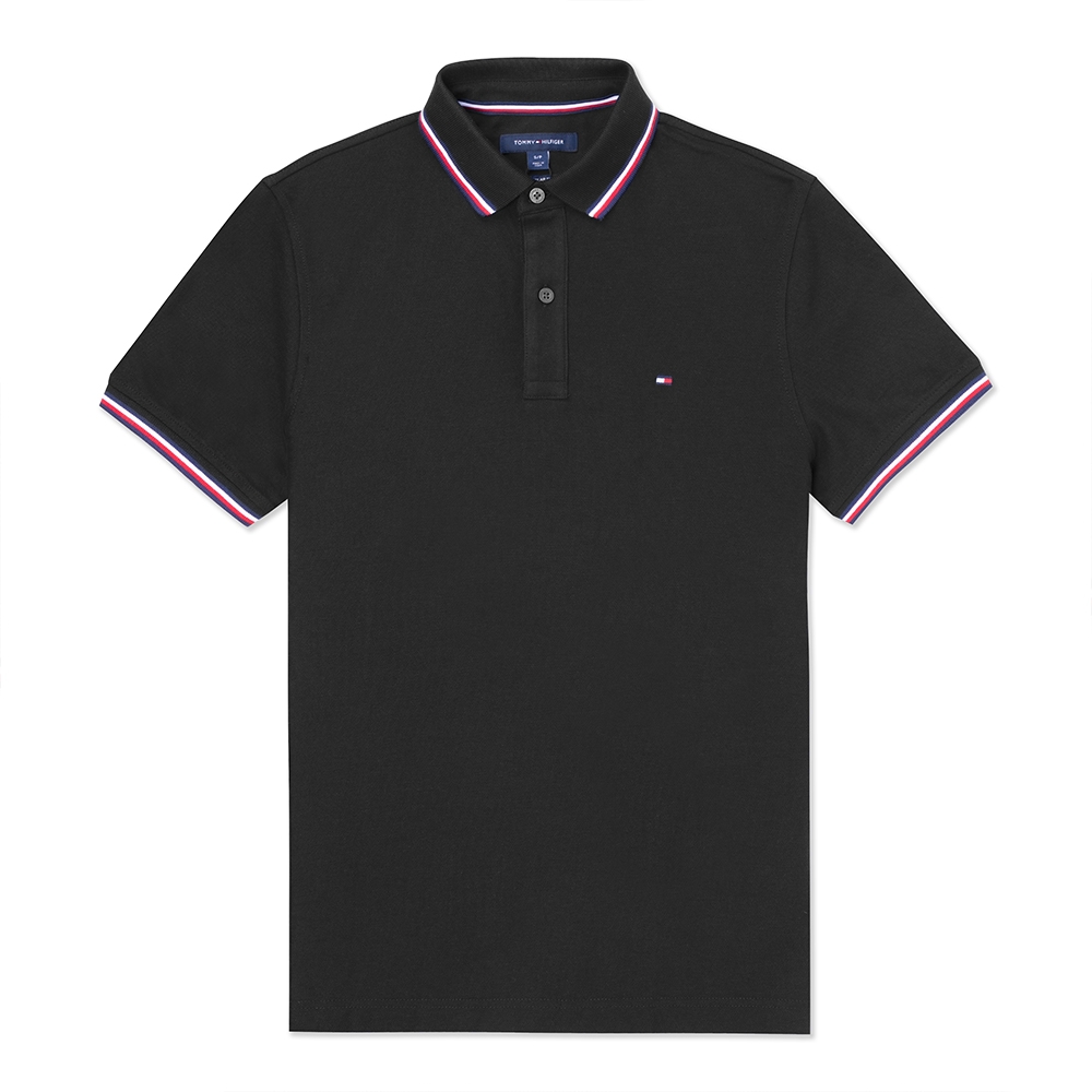 TOMMY 熱銷滾邊刺繡Logo短袖Polo衫-黑色