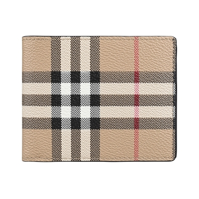 BURBERRY 巴寶莉 Vintage燙銀字LOGO PVC 格紋設計 6卡對折短夾(典藏米)