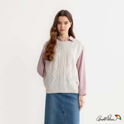 Arnold Palmer -女裝-絞花圓領針織背心-白色