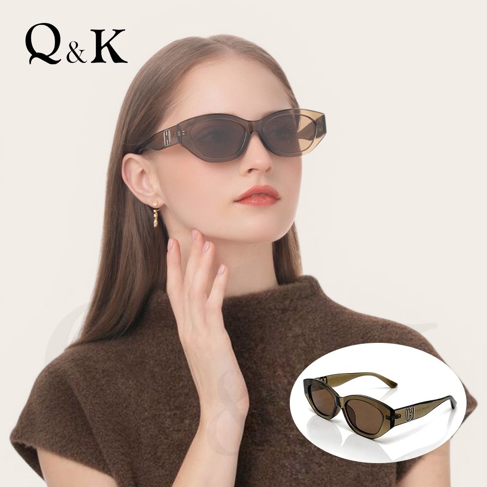 【Q&K】魅影貓眼偏光墨鏡｜曜茶透｜TR90輕量彈性鏡架｜抗UV400・防眩光｜高級俐落時髦百搭