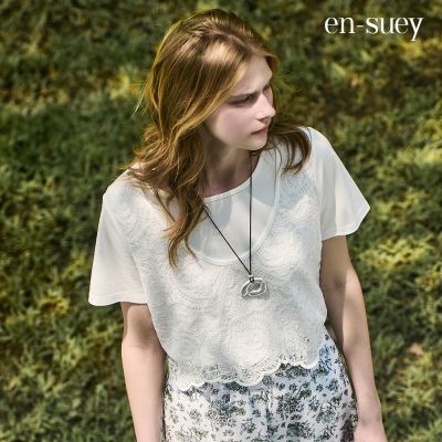 【en-suey 銀穗】EU假兩件蕾絲T恤上衣