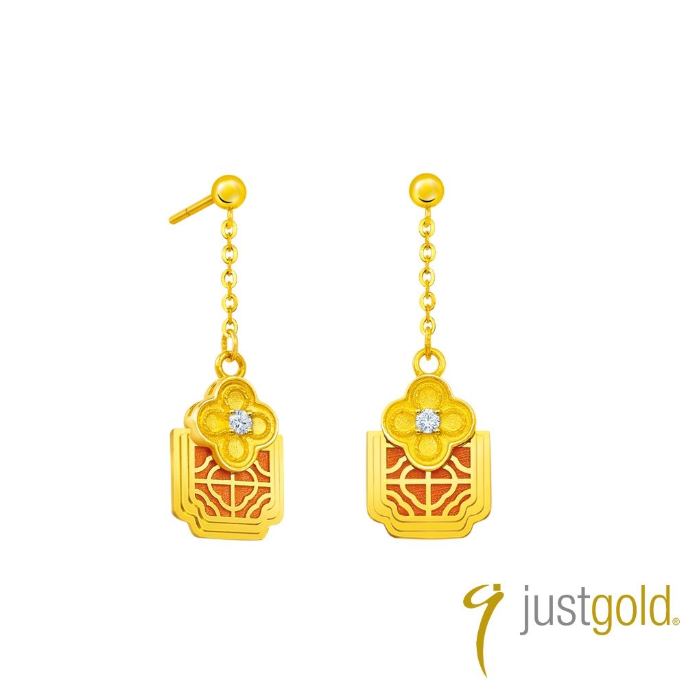 【Just Gold 鎮金店】花錦雅韻 黃金耳環(長)