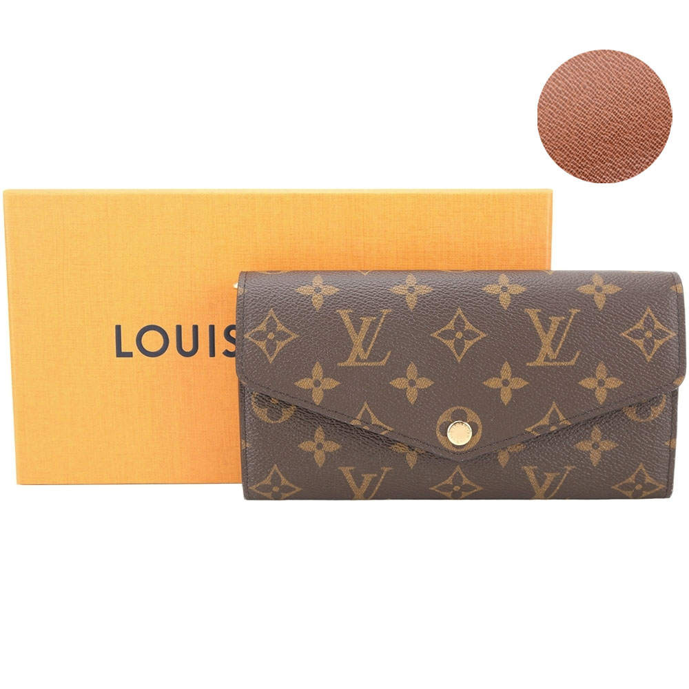 LV M60531 Sarah 老花塗層帆布釦式長夾(咖啡色)