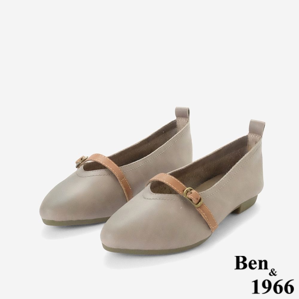 Ben&1966高級頭層打蠟牛皮舒適尖頭休閒包鞋-灰(258201)