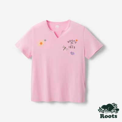 Roots 女裝- NATURE CLUB NOTCH 短袖上衣-淺粉色