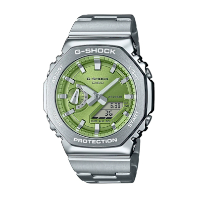 CASIO卡西歐 G-SHOCK 高質感金屬 絢彩錶盤 萊姆綠 簡約百搭 八角形錶殼 GM-2110D-3A 44.4mm