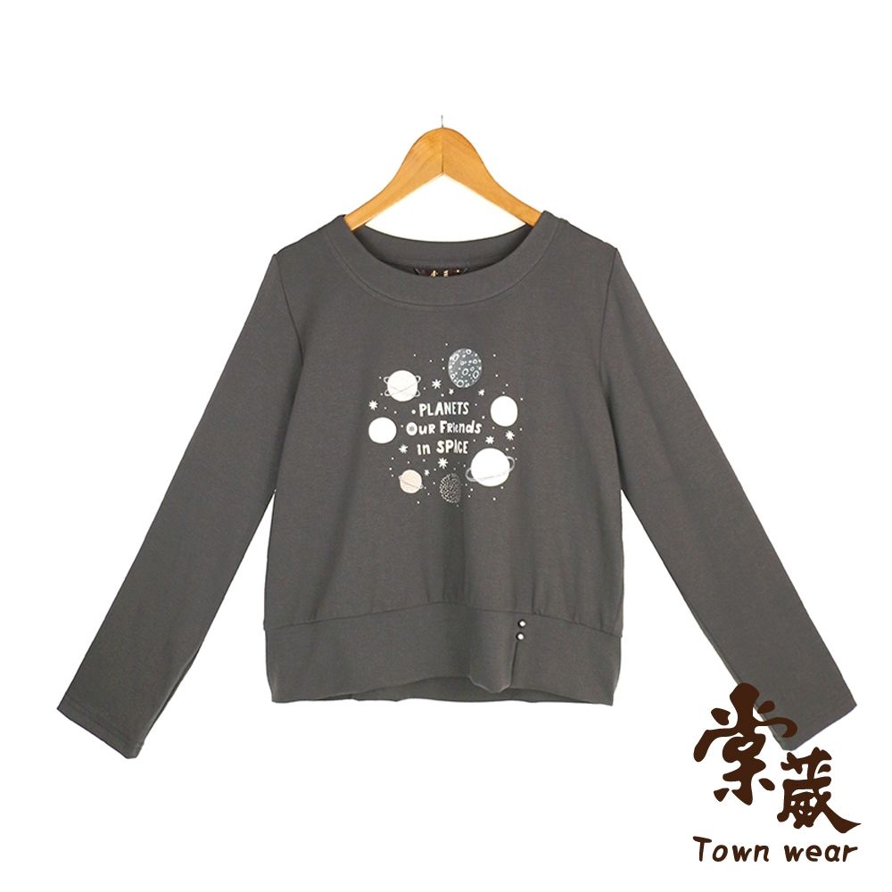 【TOWNWEAR棠葳】科幻宇宙棉質上衣 2色(中大尺碼/女上衣/女上著/開衩/長袖/百搭/文字/印圖) (灰色系)