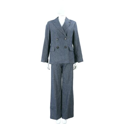 MAX MARA-’S Max Mara SMMABETE 寬鬆直筒 藍色棉麻斜紋長褲