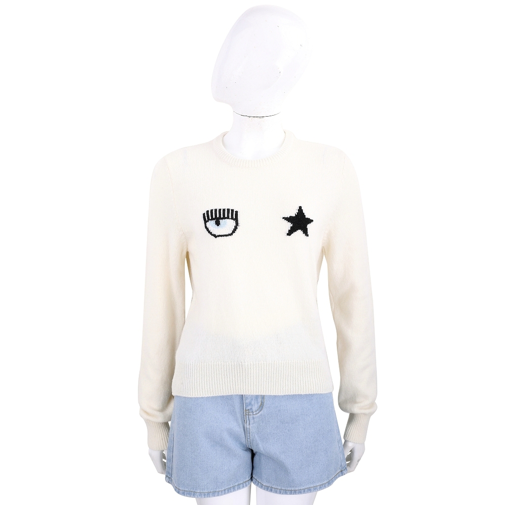 Chiara Ferragni Eye Star 米白色眨眼星星長袖針織羊毛衫