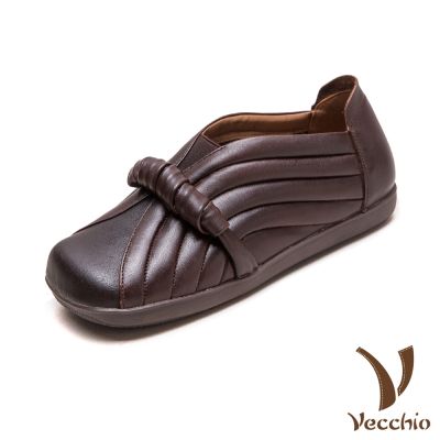 VECCHIO 真皮休閒鞋/真皮頭層牛皮復古線條設計方頭休閒鞋 咖