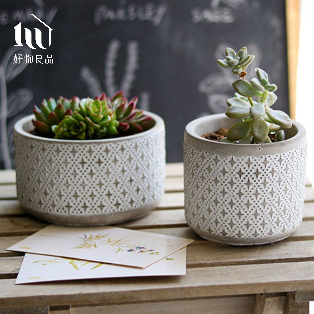 好物良品】小款_細緻立體浮雕手作水泥盆栽花盆花器(陽台多肉植物盆器