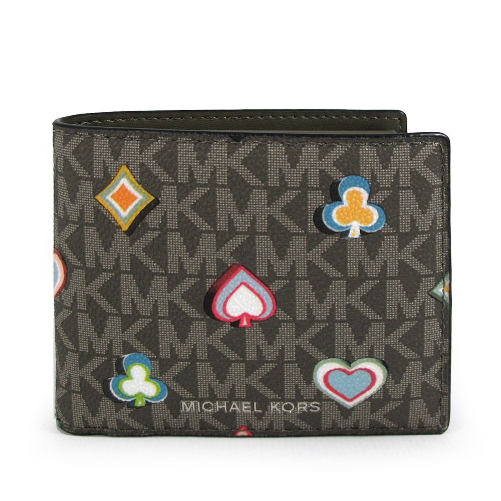 MICHAEL KORS Cooper 印花防刮Logo含零錢袋對開式短夾(橄欖綠)