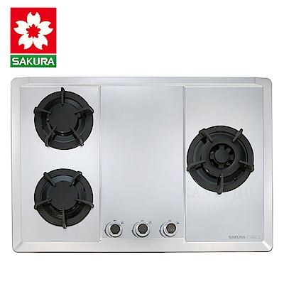 SAKURA櫻花牌 櫻花牌 G2633S 珍珠壓紋不鏽鋼檯面式三口瓦斯爐(桶裝/液化)