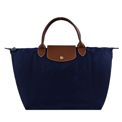 LONGCHAMP LE PLIAGE系列短把再生尼龍摺疊水餃包(中/海軍藍)