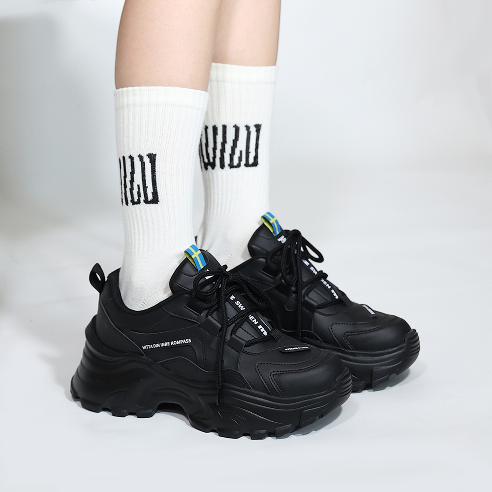 moz瑞典駝鹿Halla長腿密技防潑水全皮革老爹鞋(黑) | 懶人鞋/便鞋