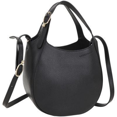LONGCHAMP Le Foulonne S 荔紋牛皮半月手提/斜背兩用包(黑色)