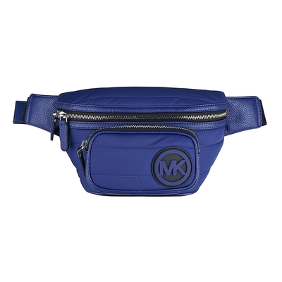 MK MICHAEL KORS BROOKLYN圓標橡膠LOGO絎縫設計尼龍拉練胸腰包(鈷藍x黑)