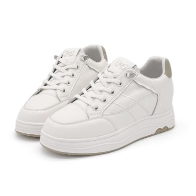 Robinlo 奶霧柔感浪漫花邊蝴蝶結內增高小白鞋 JUTTA 奶油杏