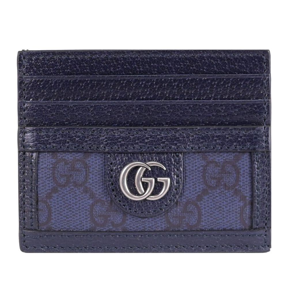 GUCCI Ophidia GG Supreme 金屬LOGO印花簡易式卡夾(深藍)