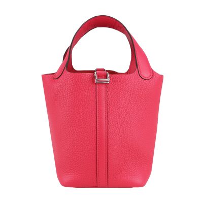 Hermes 愛馬仕 Picotin Lock 18CM T/C Z刻 牛皮桶包( I6極致粉/銀釦)