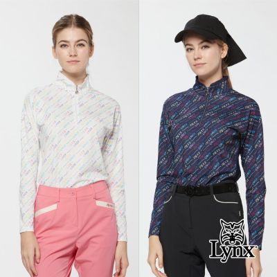 【Lynx Golf】女款合身版吸濕排汗洞洞布花領造型長袖POLO衫/高爾夫球衫(二色)