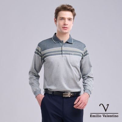 Emilio Valentino範倫鐵諾 男 保暖磨毛長袖POLO衫上衣 灰(66-5V9156)
