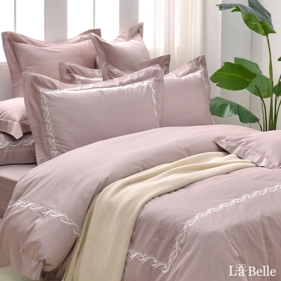 【Great Living格蕾寢飾】義大利La Belle 菤菤蔓草-珊瑚粉 加大長絨細棉刺繡四件式被套床包組(共三色)