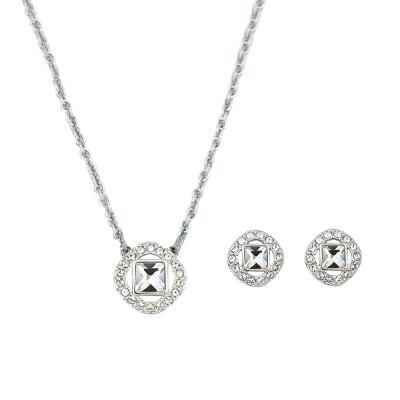 SWAROVSKI Angelic 方形水晶銀色項鍊耳環套組