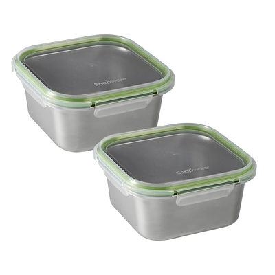 【美國康寧】(2入組)Snapware Eco Simple 可微波304不鏽鋼方形保鮮盒1470ml
