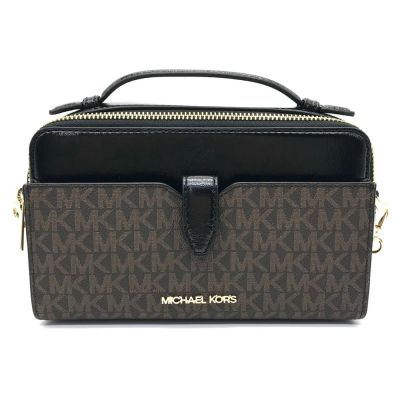 Michael Kors MK 雙拉鍊皮革兩用小斜背包(深咖)