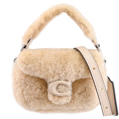 COACH Tabby 12 經典C LOGO 羊羔毛迷你兩用包/小廢包(奶黃)