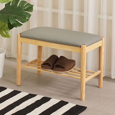 Homelike 喜家居實木穿鞋椅-原木色(2409)-60x35x43公分