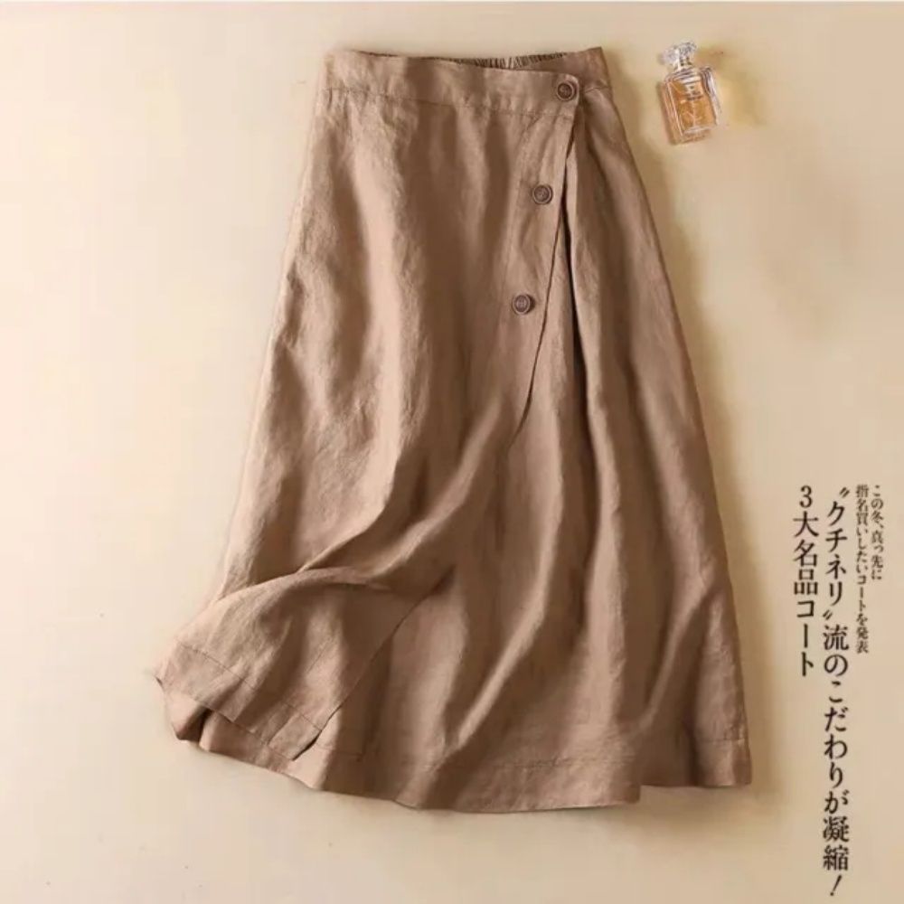 【LANNI 藍尼】★夏季棉麻休閒A字裙(女裝/半身裙/棉麻裙/休閒/日系/通勤) (卡其)