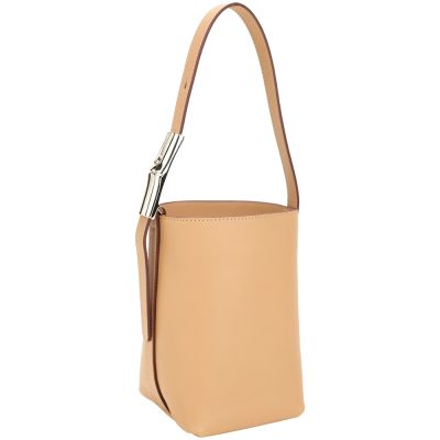 LONGCHAMP Le Smart XS 竹節釦滑面小牛皮手提水桶包(黃棕色)