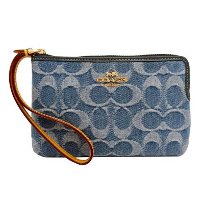 【COACH】C LOGO牛仔零錢手拿包(牛仔藍)