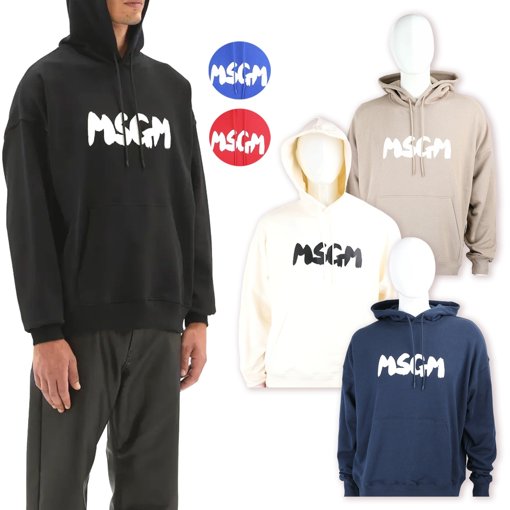 MSGM 印花長袖連帽衫 大學T-多色可選 (寶藍)