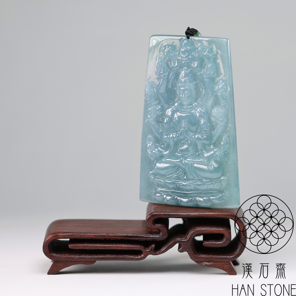 漢石齋】天然翡翠A貨千手觀音玉佩吊墜冰糯種藍水(44*69*7mm) | 漢石齋